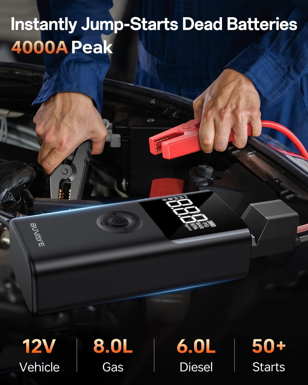 12V Portable Jump Starter with Air Compressor D4874