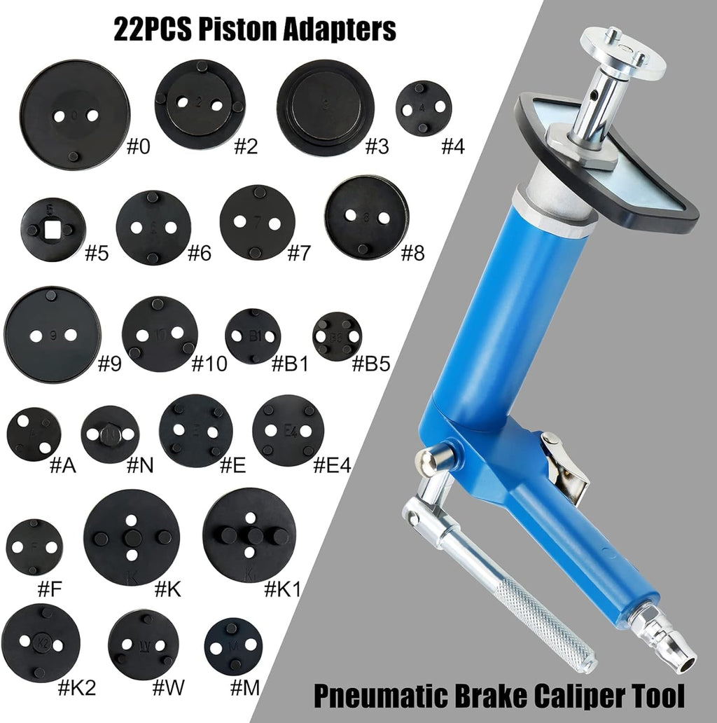 Pneumatic Brake Caliper Compression Tool Kit with 22 Adapters B604