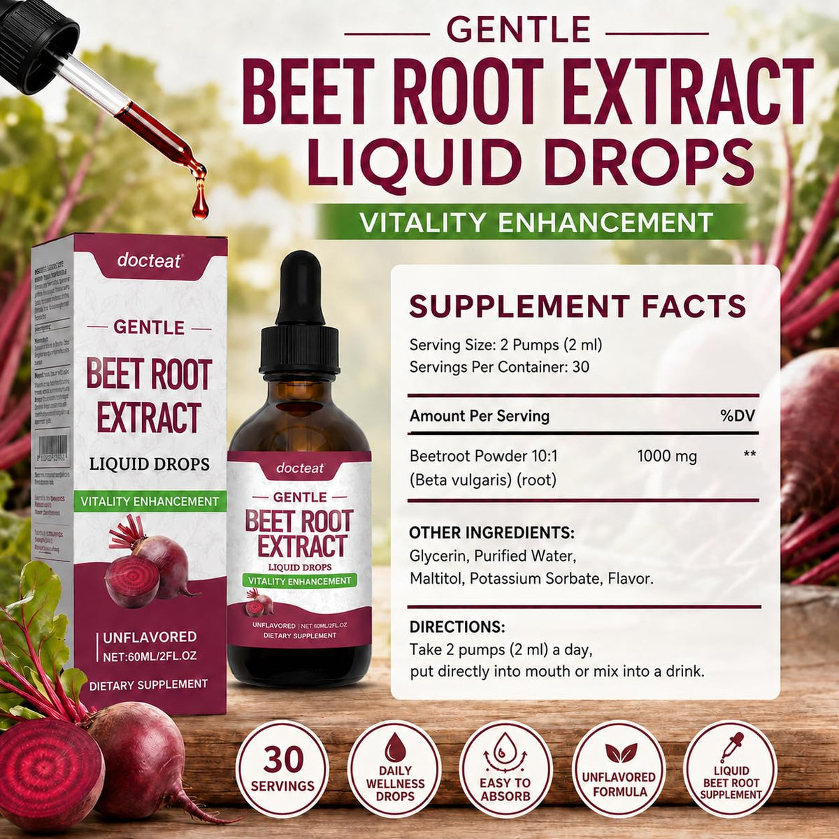 1000mg Beetroot Extract Liquid Drops 60mL J7656