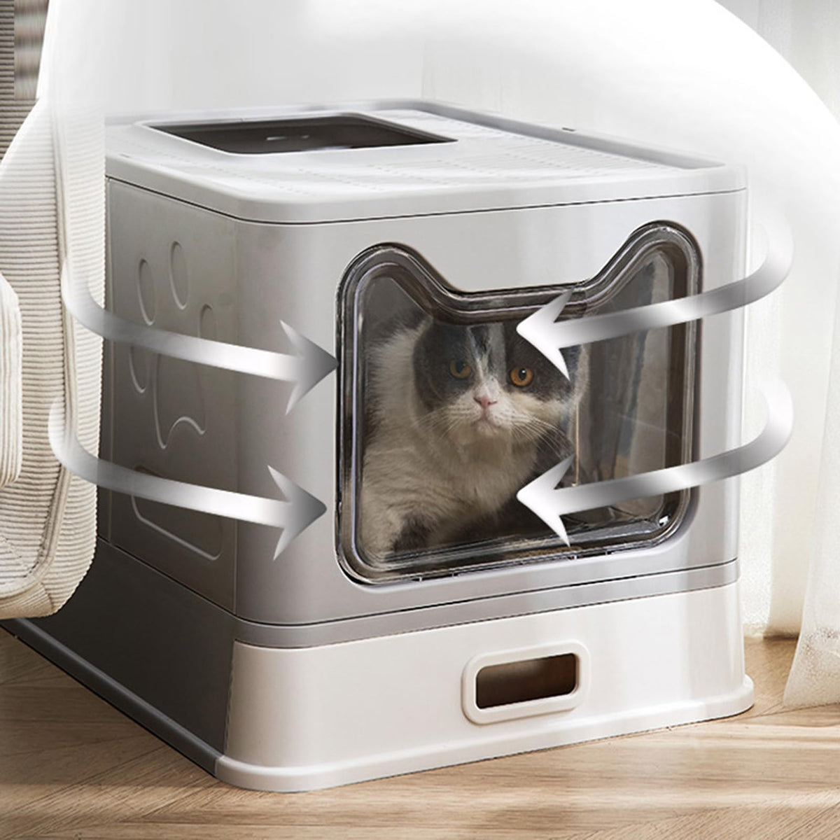 Foldable Stainless Steel Enclosed Cat Litter Box with Lid and Scoop V771