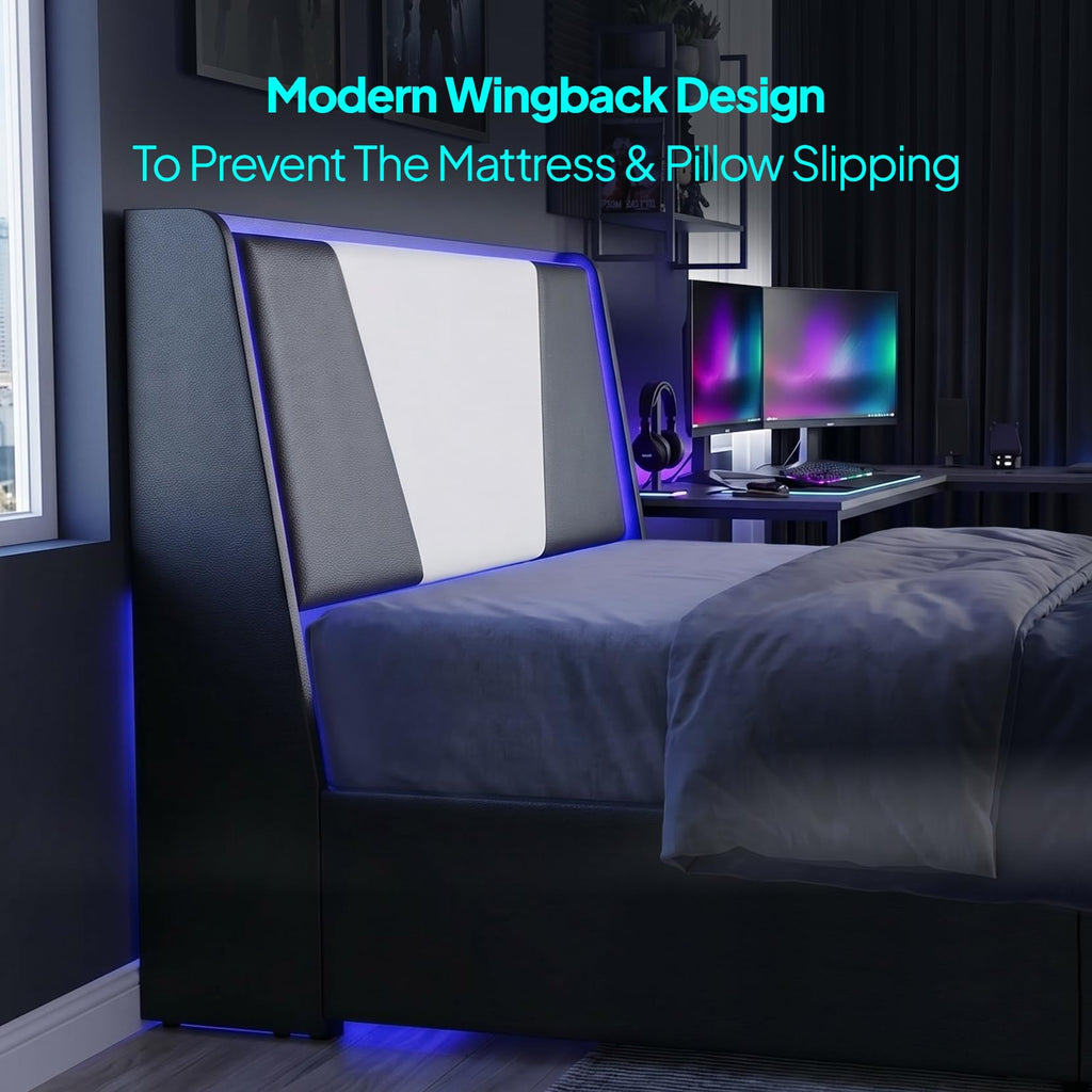 Full Size Bed Frame with Led Lights and 4 Storage Drawers L536
