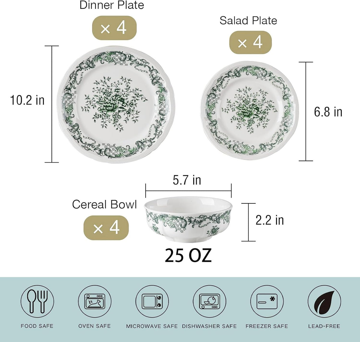 12-Piece Scalloped Edge Ceramic Dinnerware Set R830524