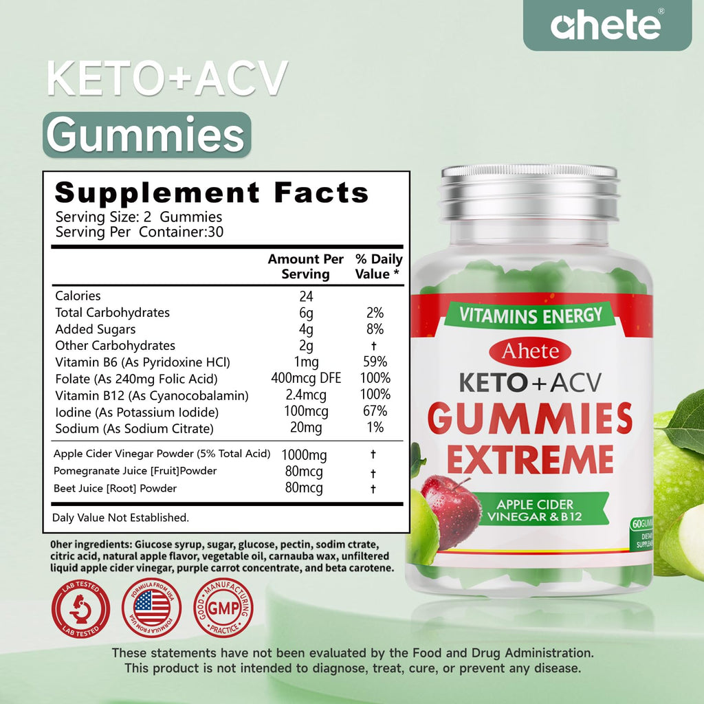 Apple Cider Vinegar Gummies with Vitamin B6, B12, Folate & Beet Root, 180 Gummies W6028