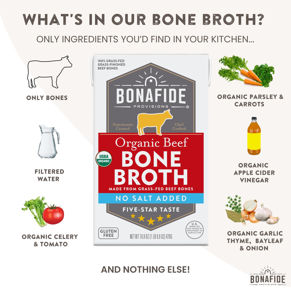 Organic Beef Bone Broth No Salt Added 16.9oz 6 Pack G9540