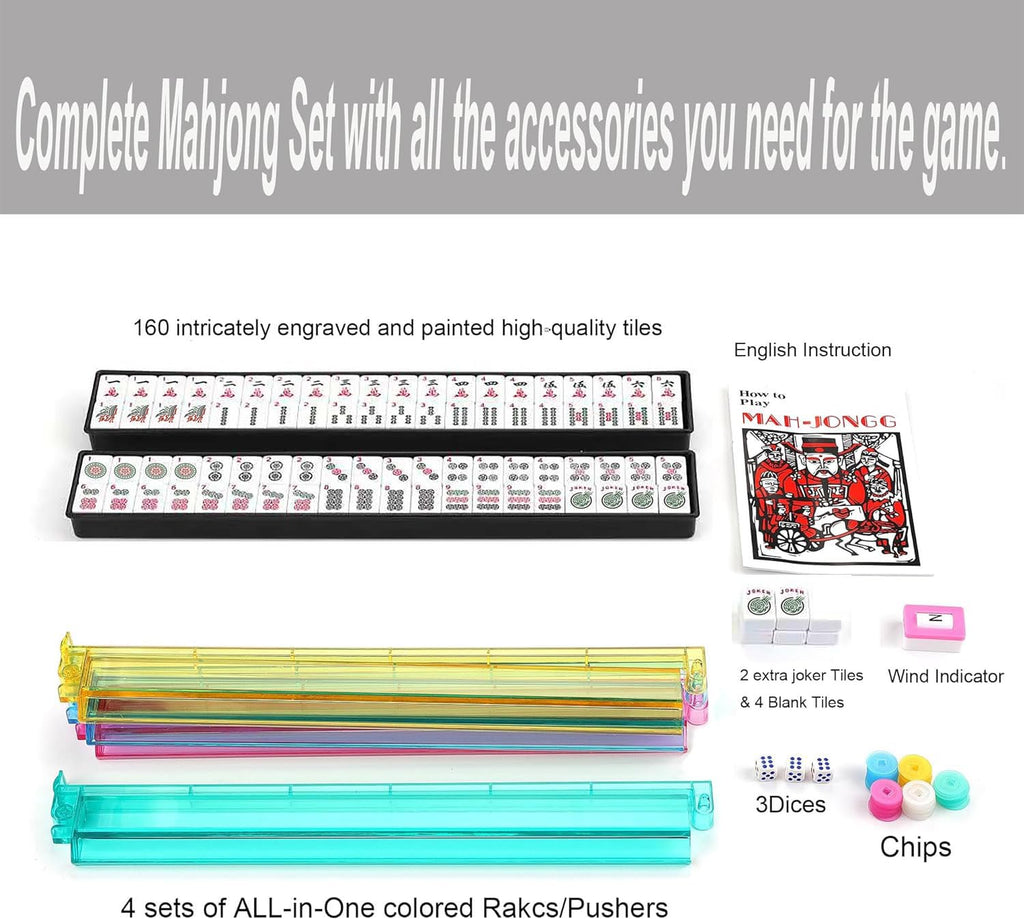American Mahjong Set with Blue Paisley Carrying Bag 166 White Tiles D127