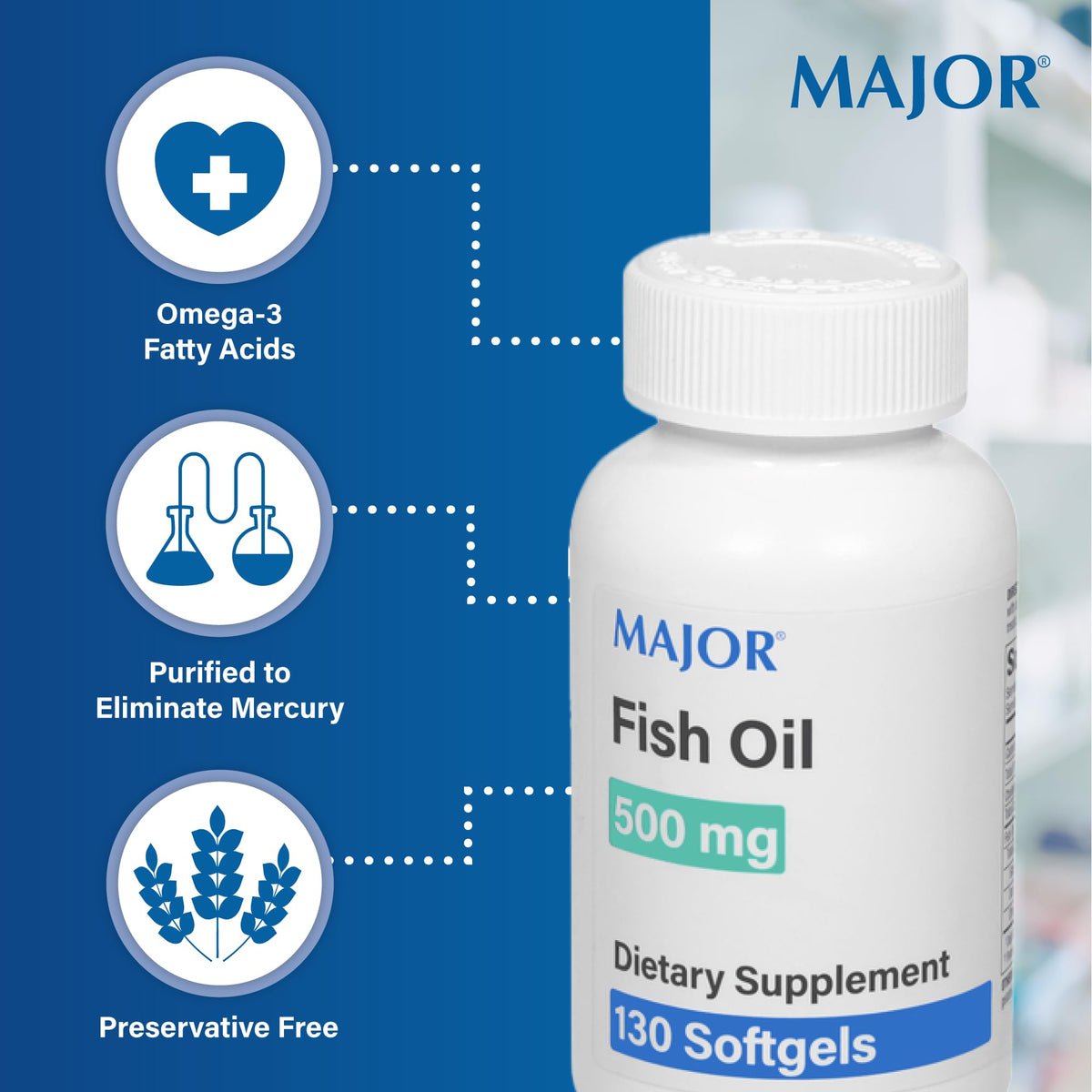 Fish Oil 500mg Softgels Omega-3 Dietary Supplement 130 Count P23943