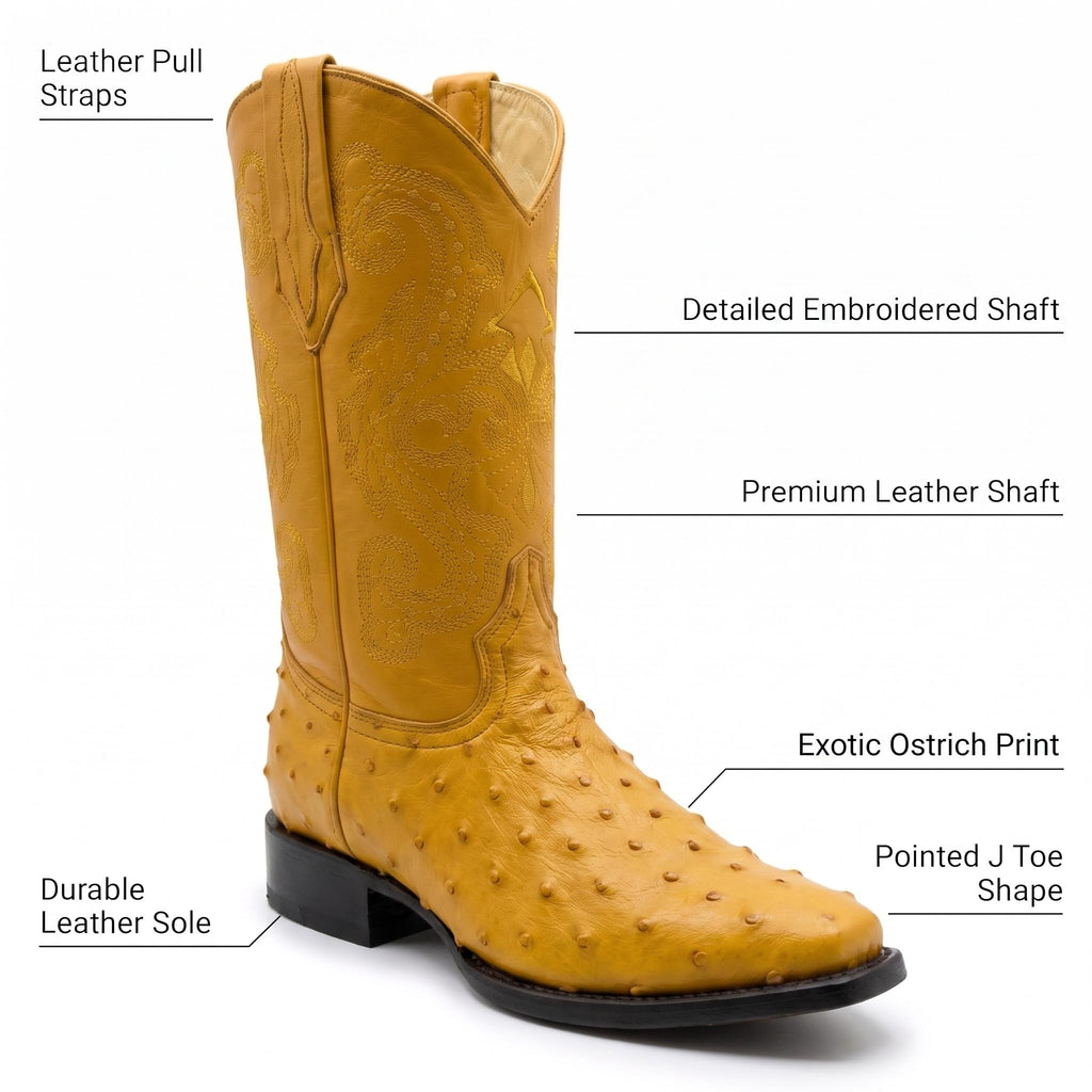 Mens Leather Cowboy Boots Embossed Ostrich Quill Print U166