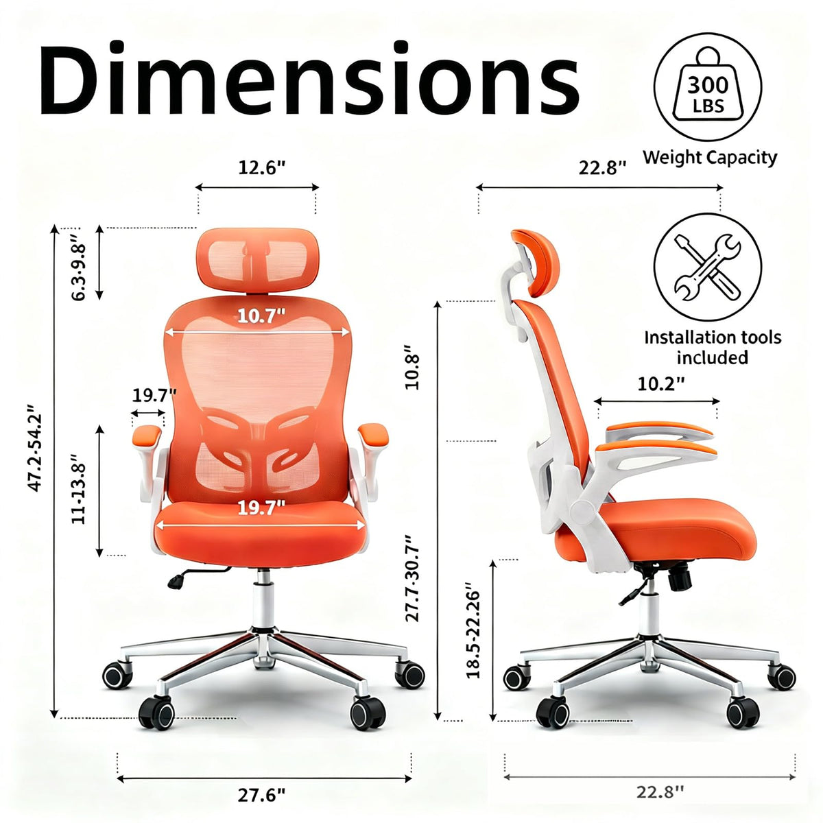 Ergonomic Breathable Mesh Office Chair with Flip-Up Arms B8016