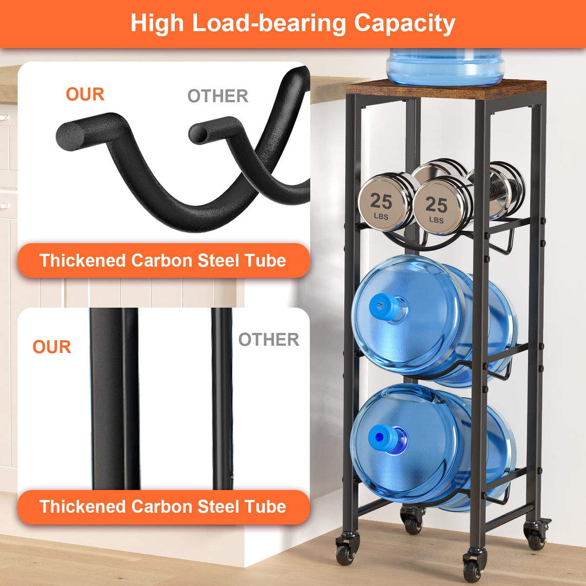 5 Gallon 3-Tier Water Bottle Holder with Lockable Casters Brown A257