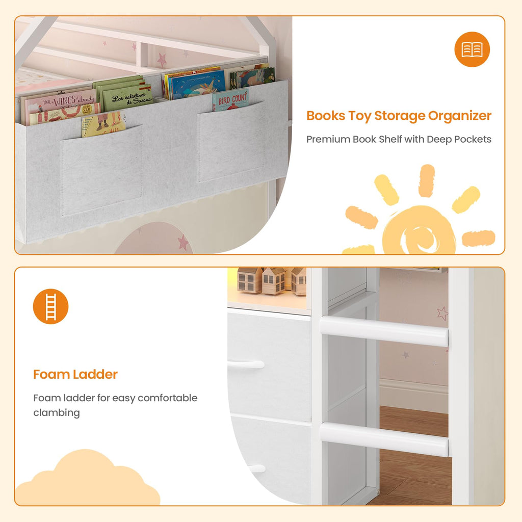 Twin Size Low Loft Bed with 8 Storage Drawers Z370
