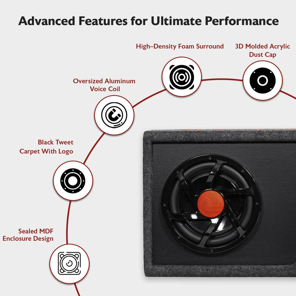 10" Powered Car Subwoofer with Enclosure T9123
