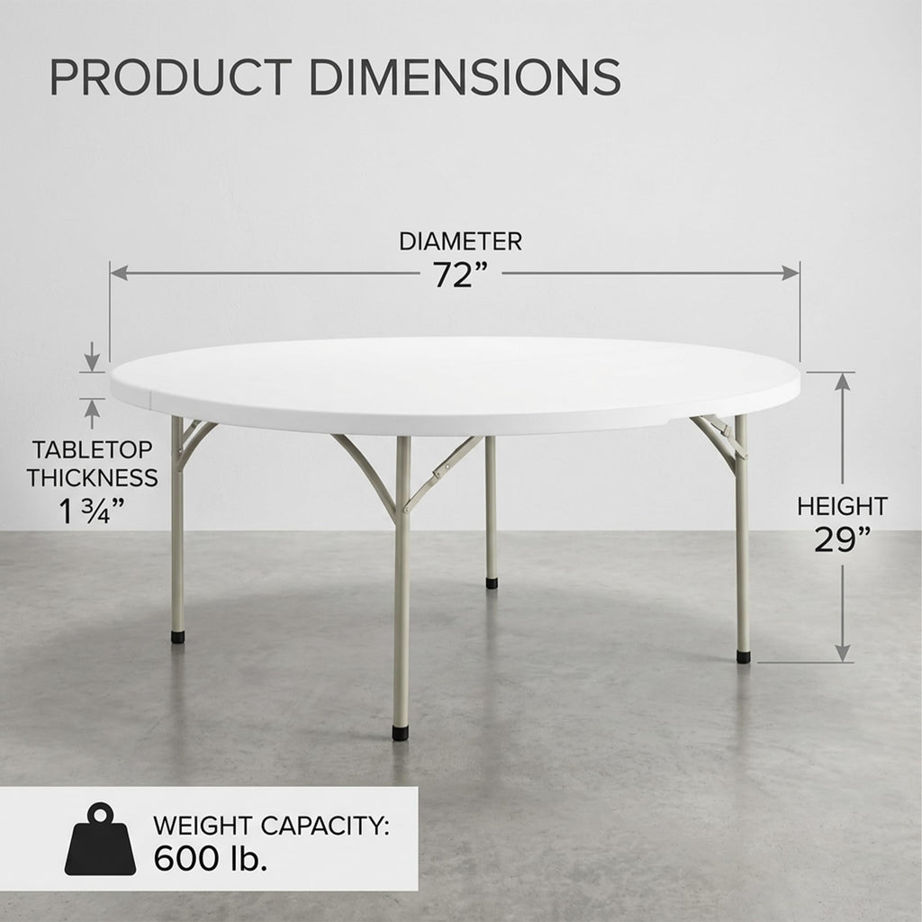 72-Inch Round Folding Tables 5-Pack Heavy-Duty Plastic D956