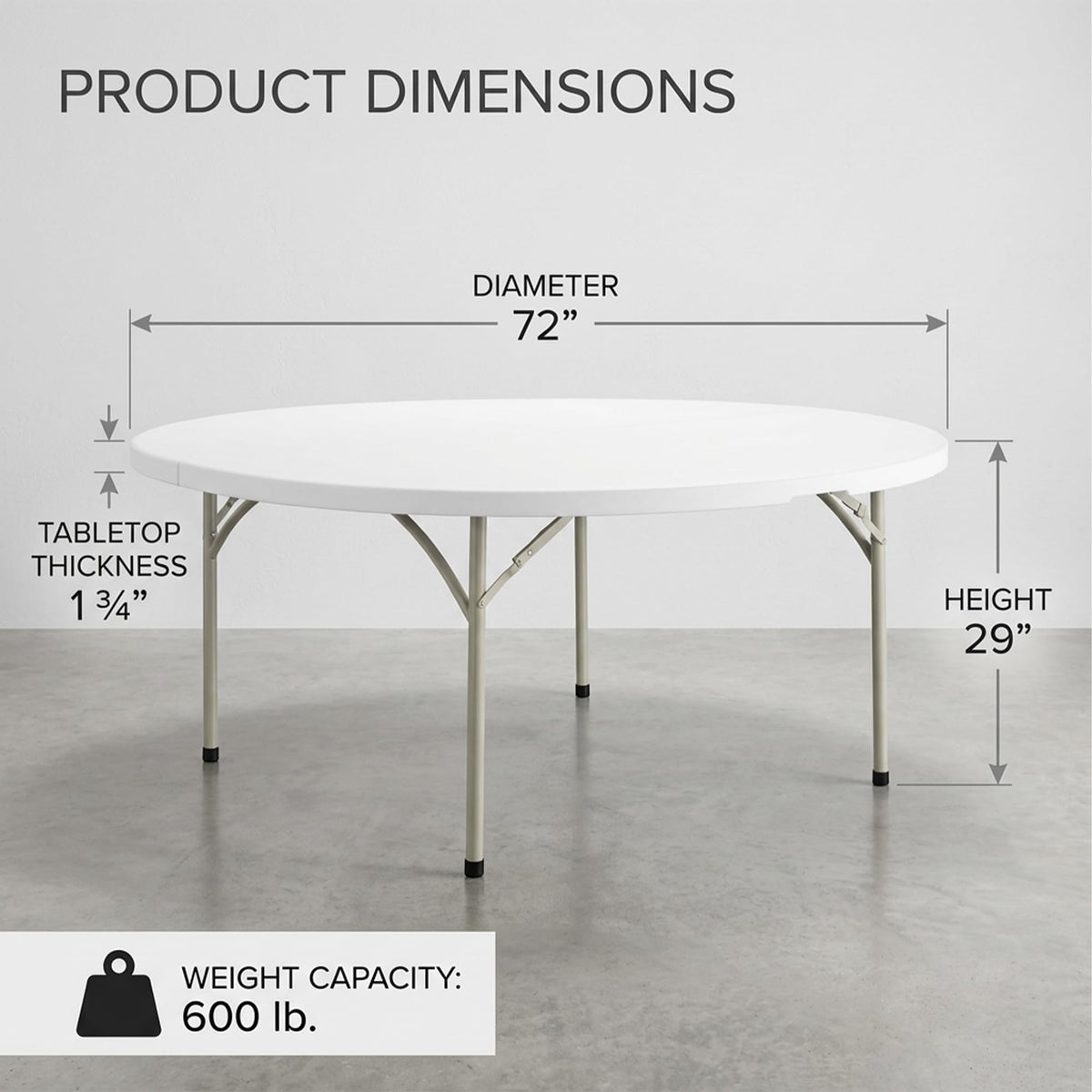 72-Inch Round Folding Tables 5-Pack Heavy-Duty Plastic D956
