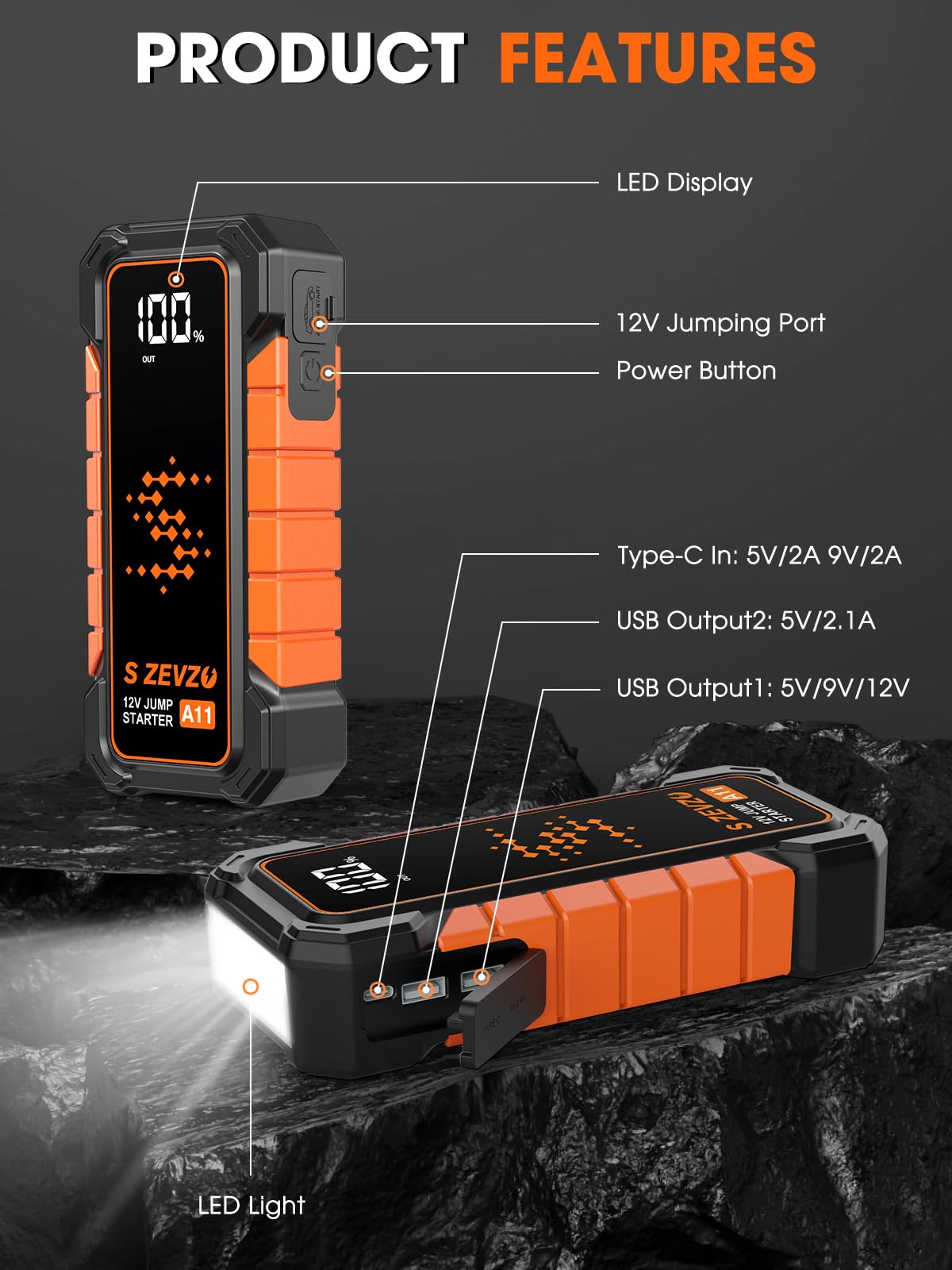 5000A Portable 12V Lithium Jump Starter with USB Charger Y674