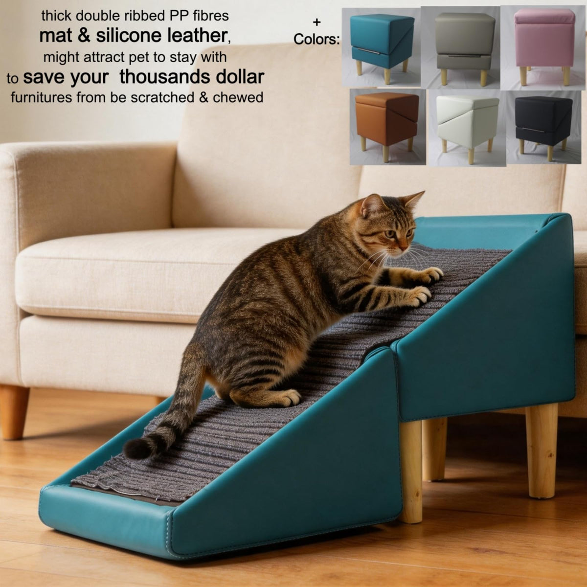 Foldable Dog Cat Stair Ramp Solid Wood Ottoman 18in H Z97673