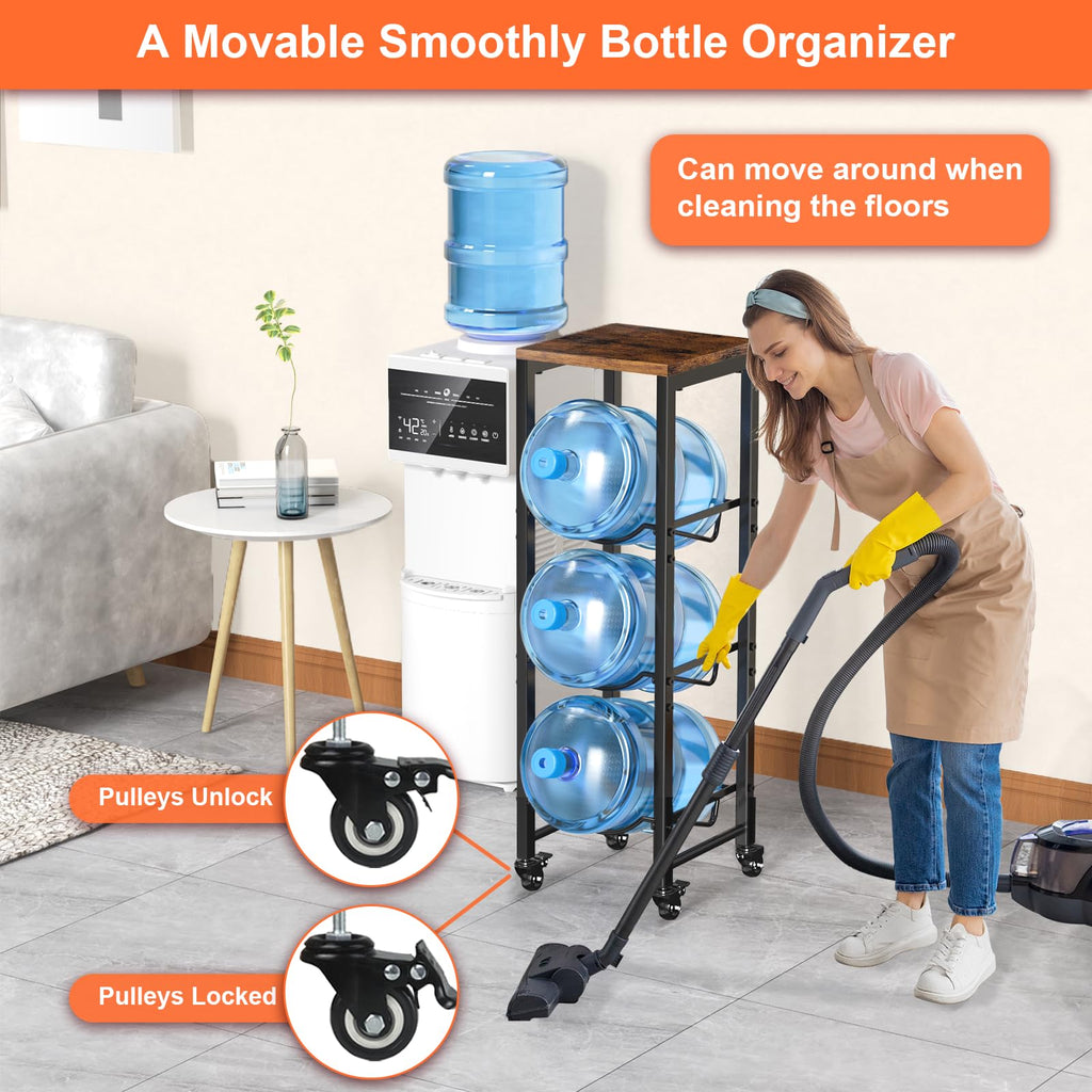 5 Gallon 3-Tier Water Bottle Holder with Lockable Casters Brown A257