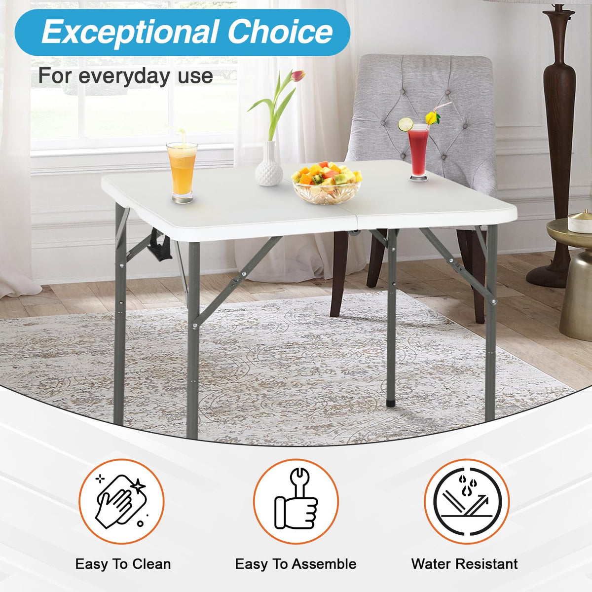 34" White Portable Plastic Folding Table W618