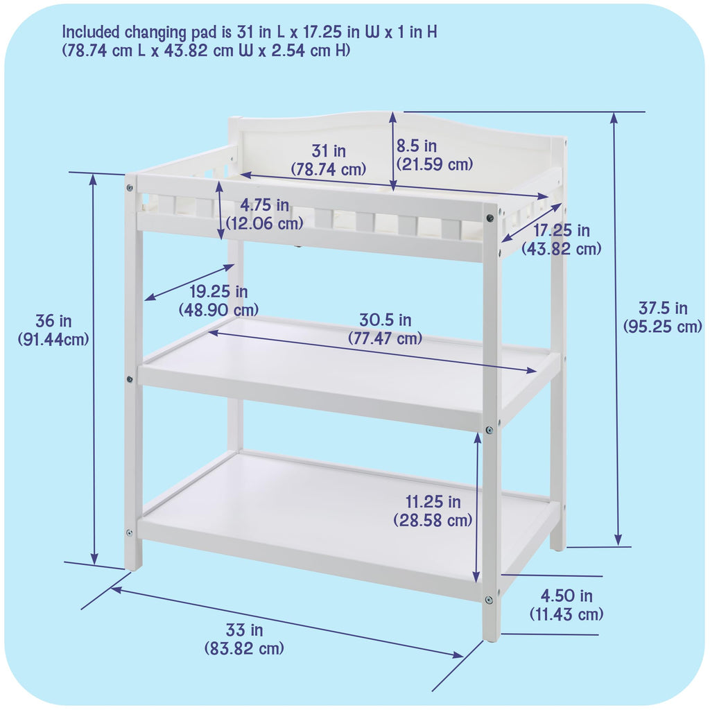White Baby Changing Table with Pad & Storage Shelves R739486