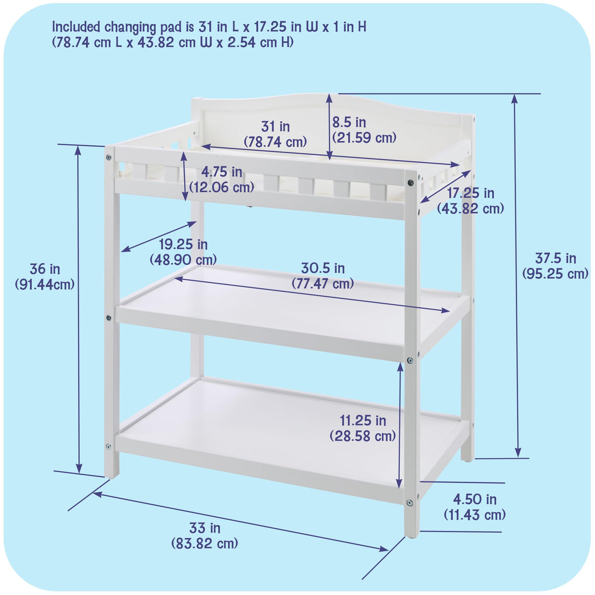 White Baby Changing Table with Pad & Storage Shelves R739486