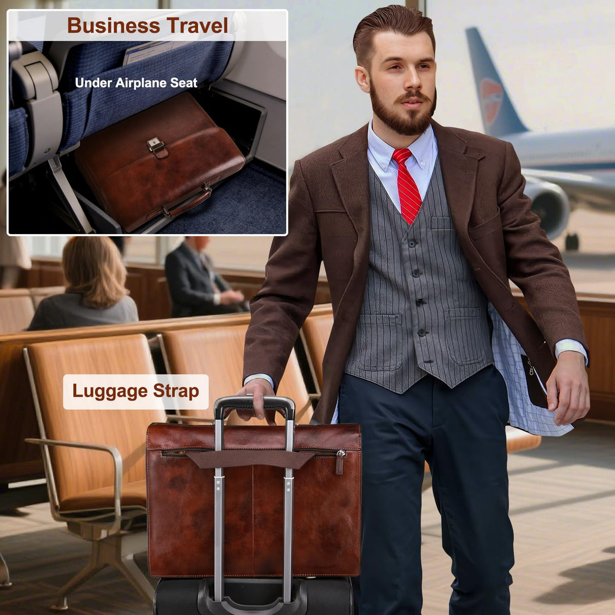 Full Grain Leather Briefcase V6972