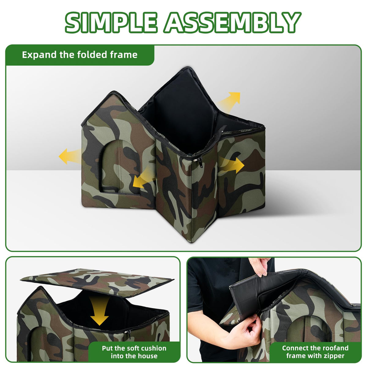 Large Weatherproof Outdoor Cat House with Door and Soft Mat F234185
