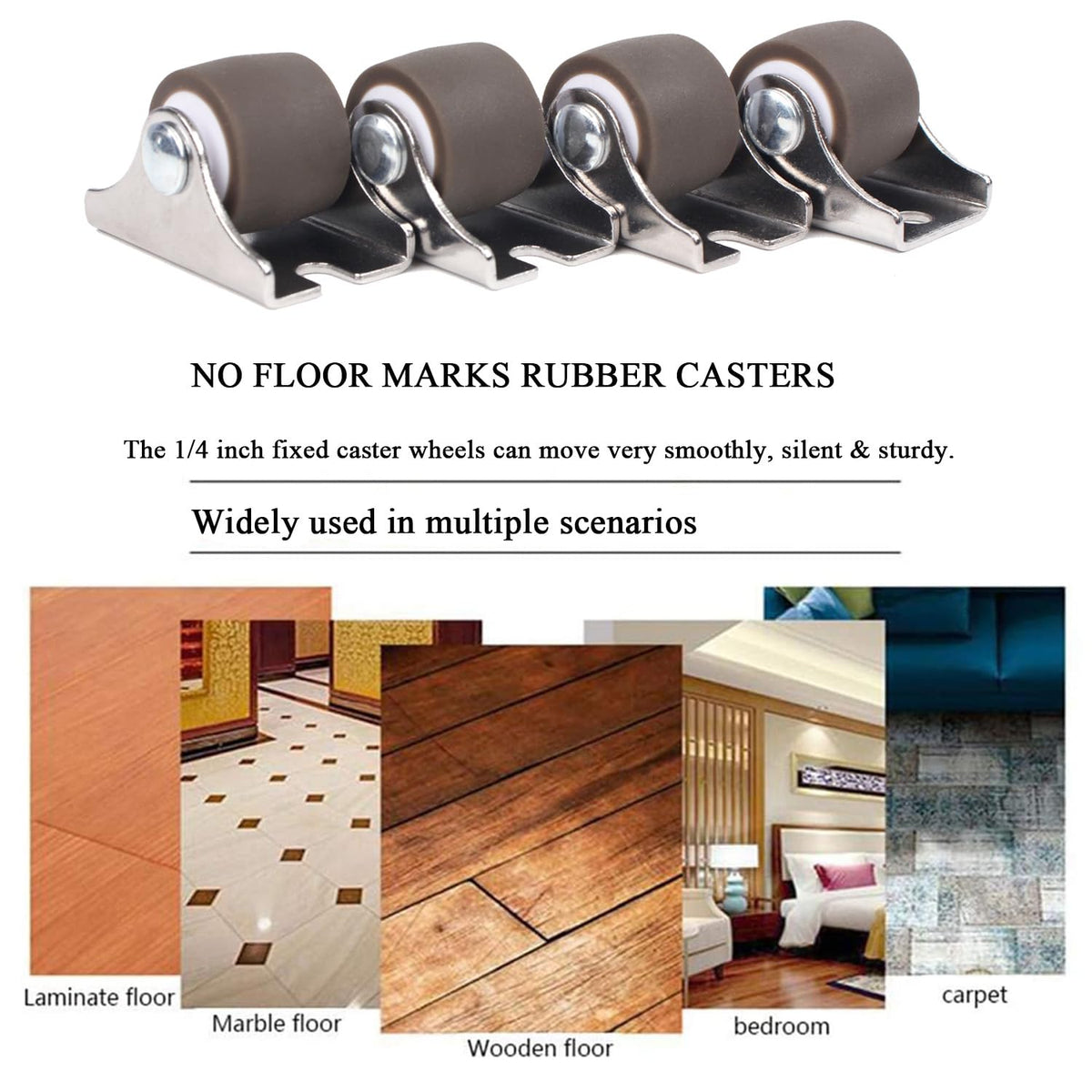 1 Inch Low Profile TPE Rubber Fixed Caster Wheels Set of 4 C2449