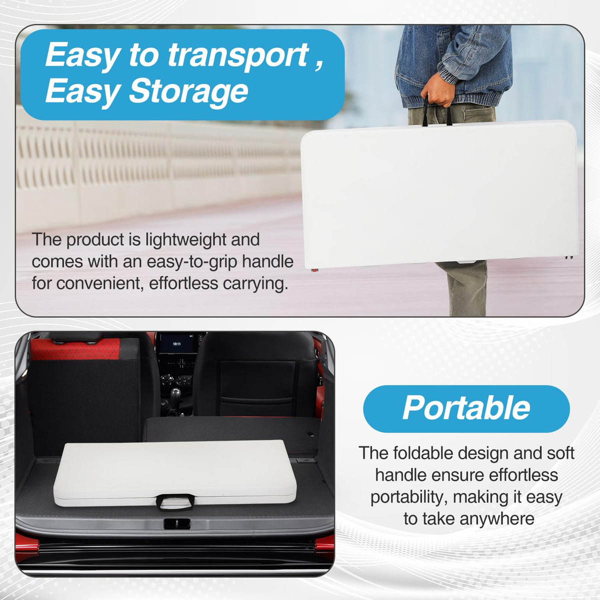 34" White Portable Plastic Folding Table W618