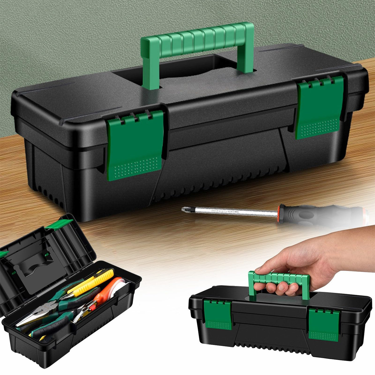 10-inch Plastic Tool Box with Handle and Removable Tray D574853