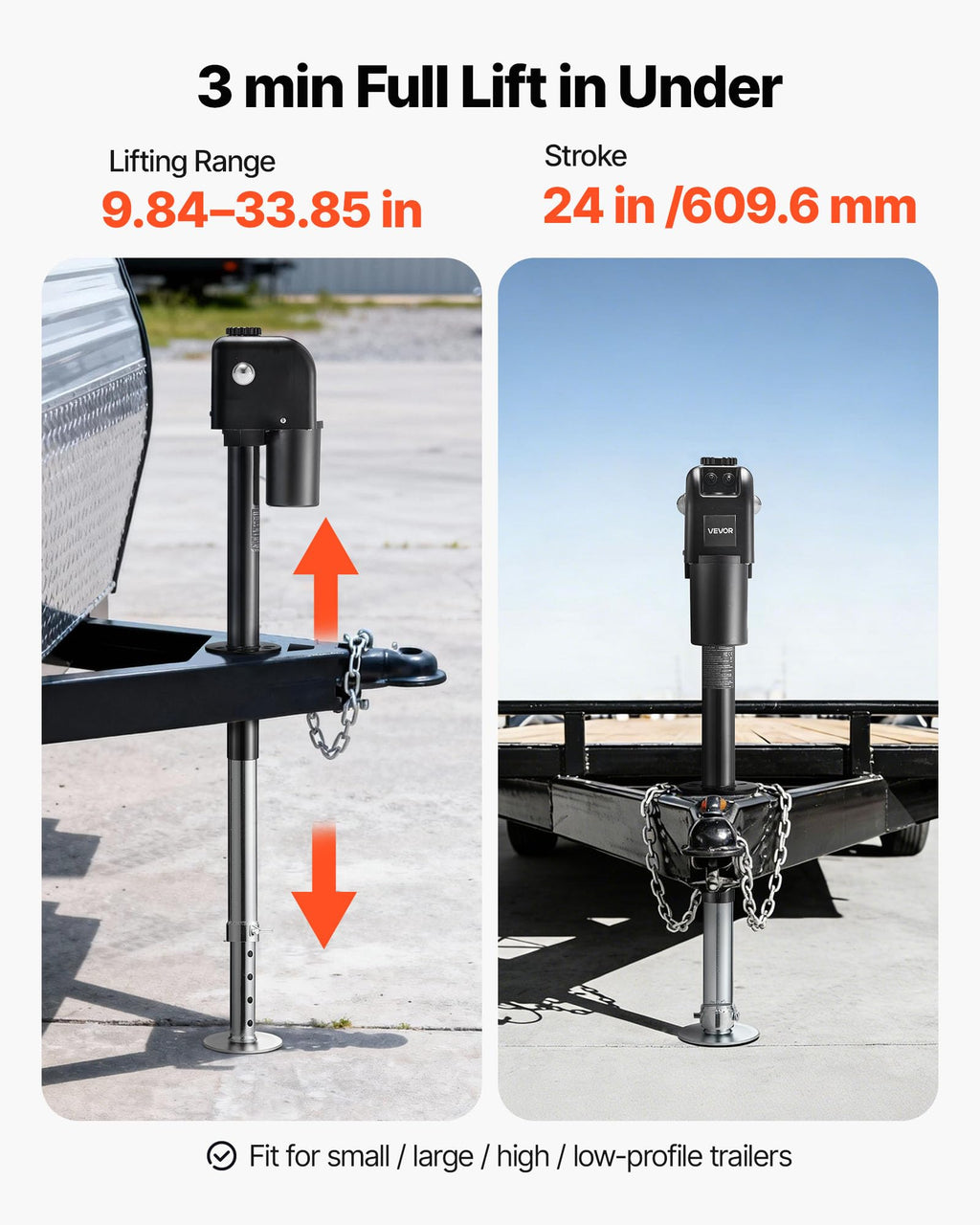 Electric Trailer Jack 7500 lbs Capacity 12V DC Black D390