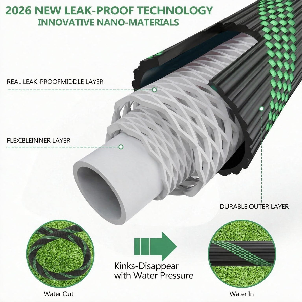 100FT Lightweight Garden Hose with 10-Pattern Nozzle U686