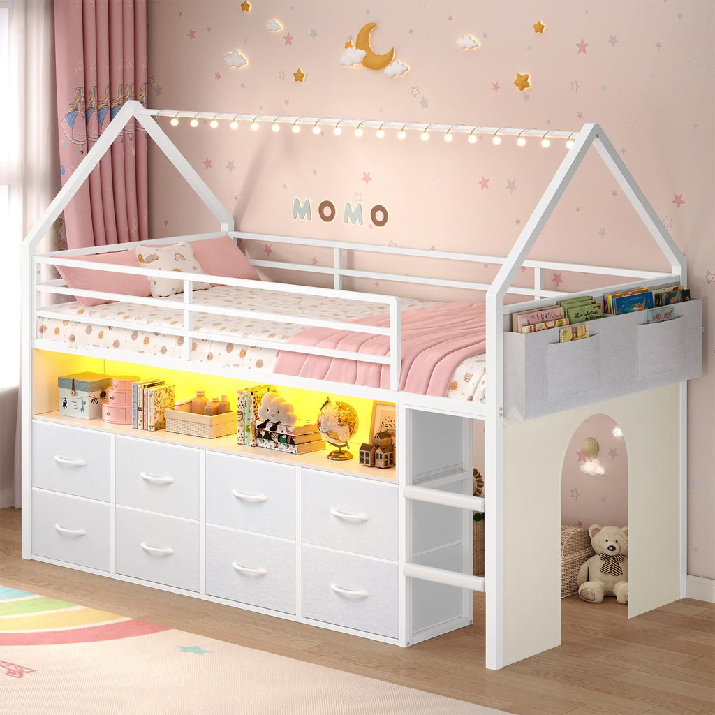 Twin Size Low Loft Bed with 8 Storage Drawers Z370