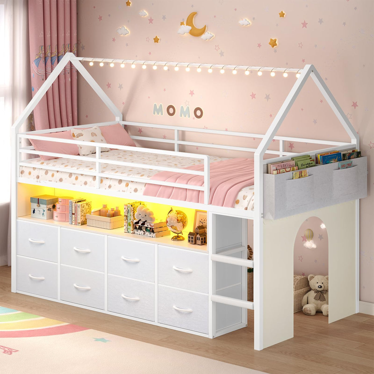 Twin Size Low Loft Bed with 8 Storage Drawers Z370