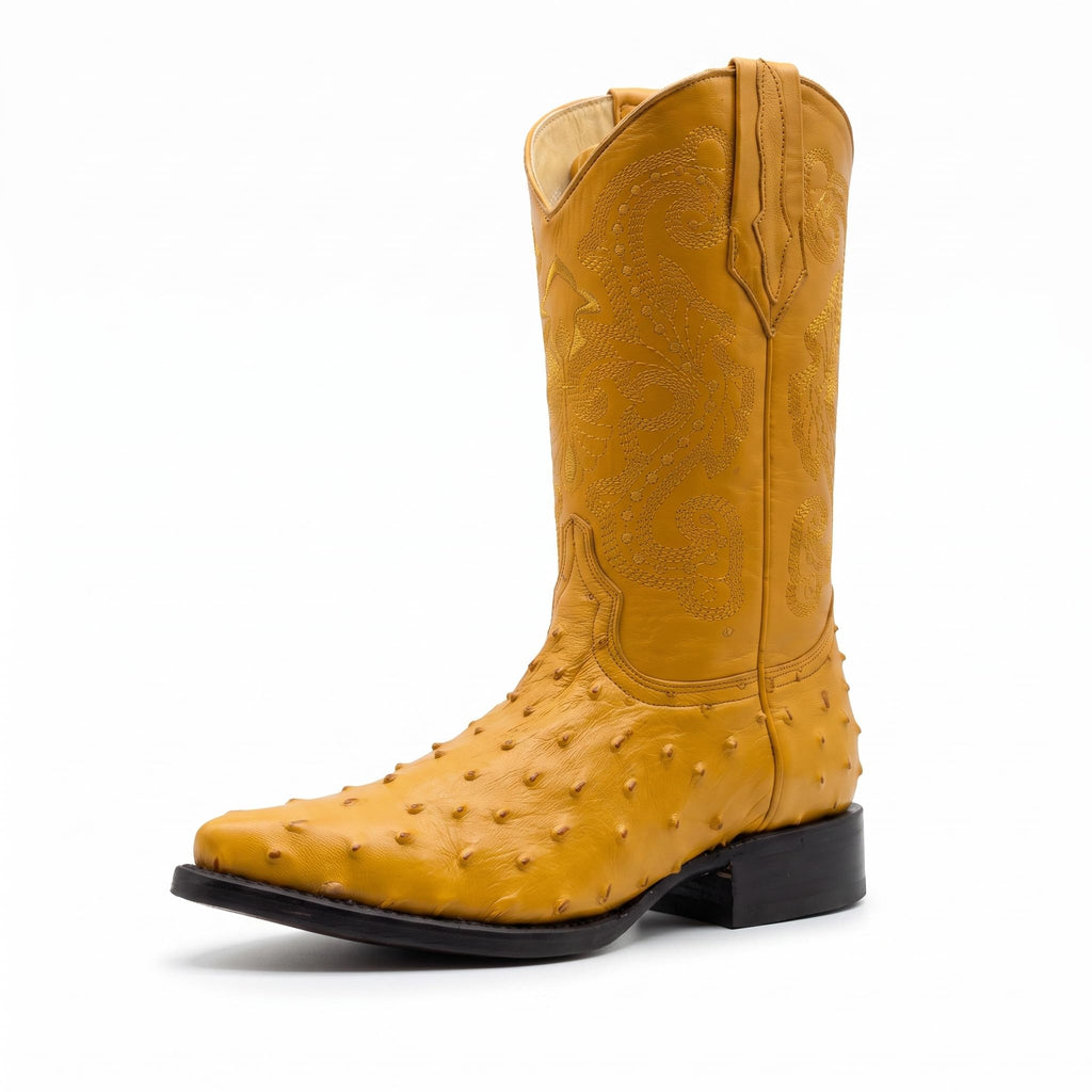 Mens Leather Cowboy Boots Embossed Ostrich Quill Print U166