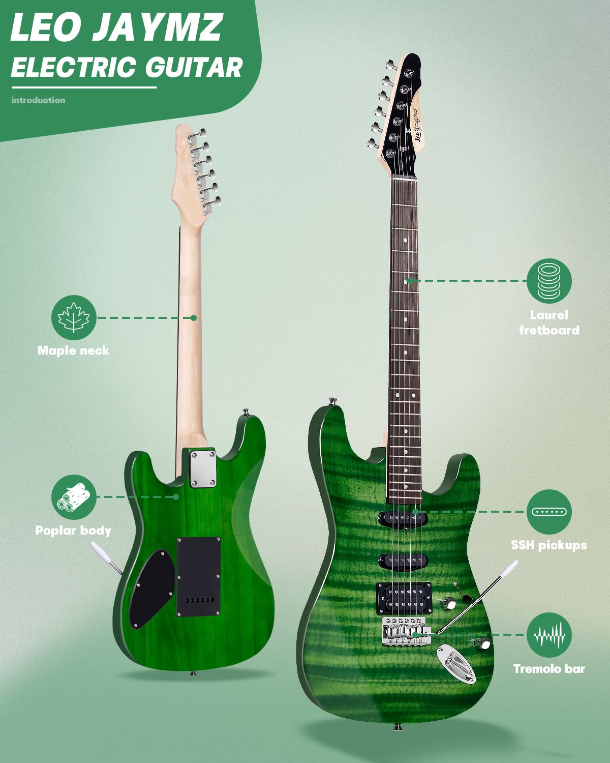 39" Full Size SSH Electric Guitar Starter Kit with Amp V94266