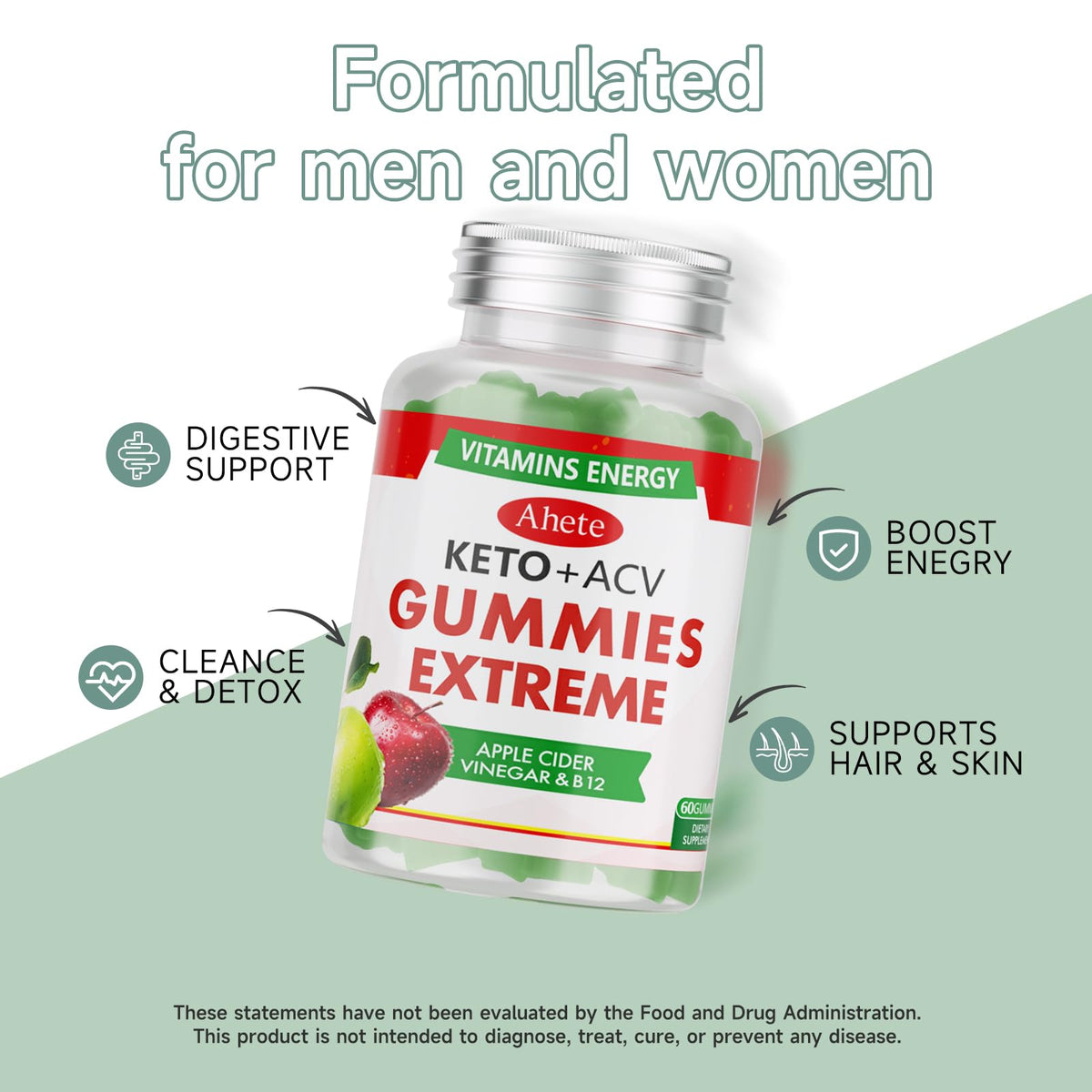 Apple Cider Vinegar Gummies with Vitamin B6, B12, Folate & Beet Root, 180 Gummies W6028