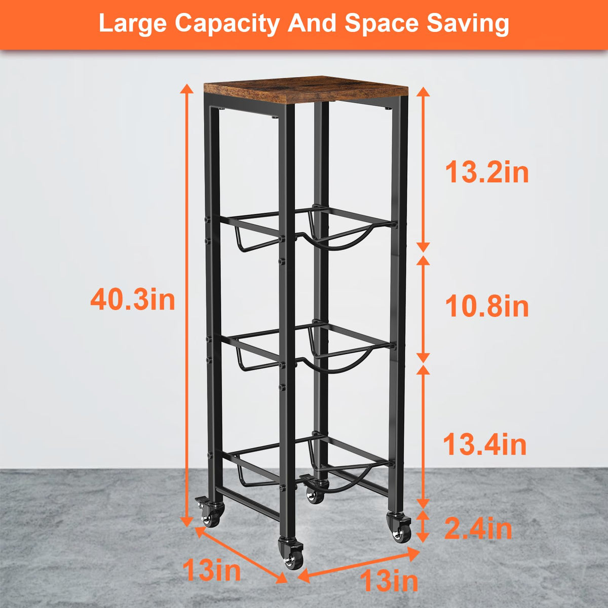 5 Gallon 3-Tier Water Bottle Holder with Lockable Casters Brown A257