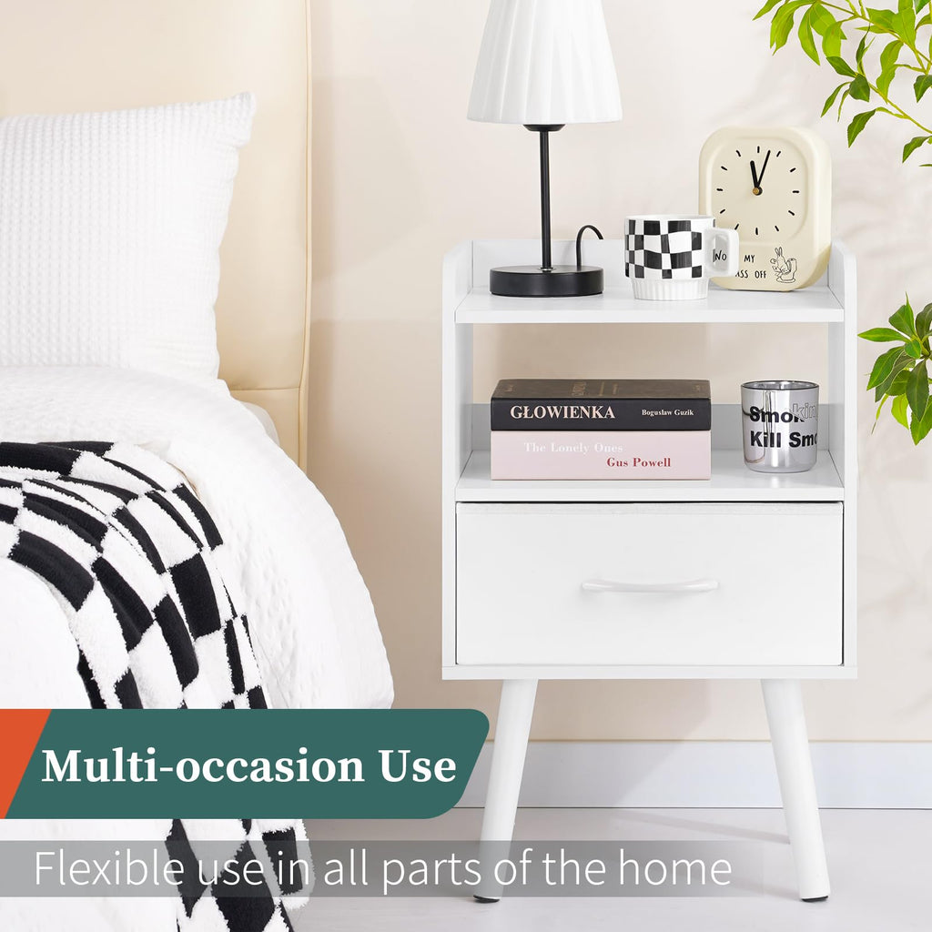 Modern Nightstand with Drawer and Open Storage Shelf Z844