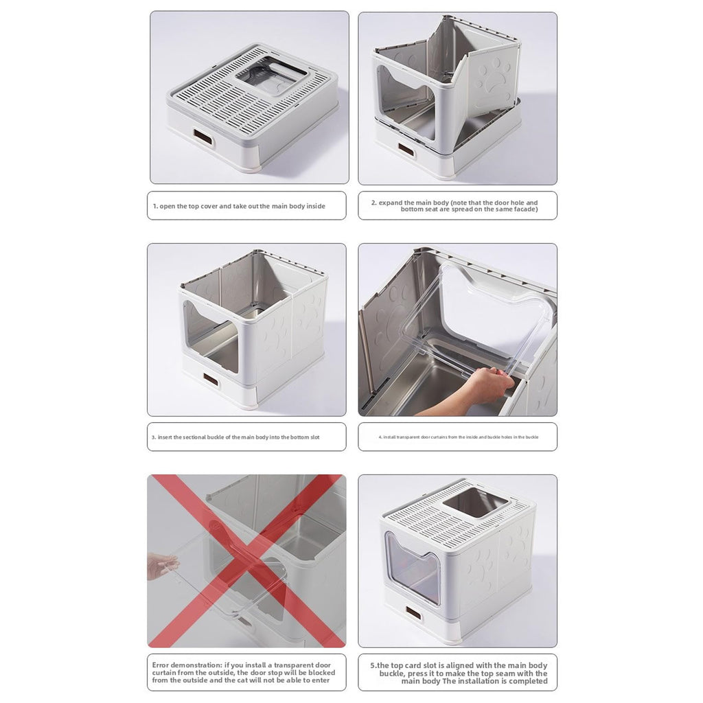Foldable Stainless Steel Enclosed Cat Litter Box with Lid and Scoop V771