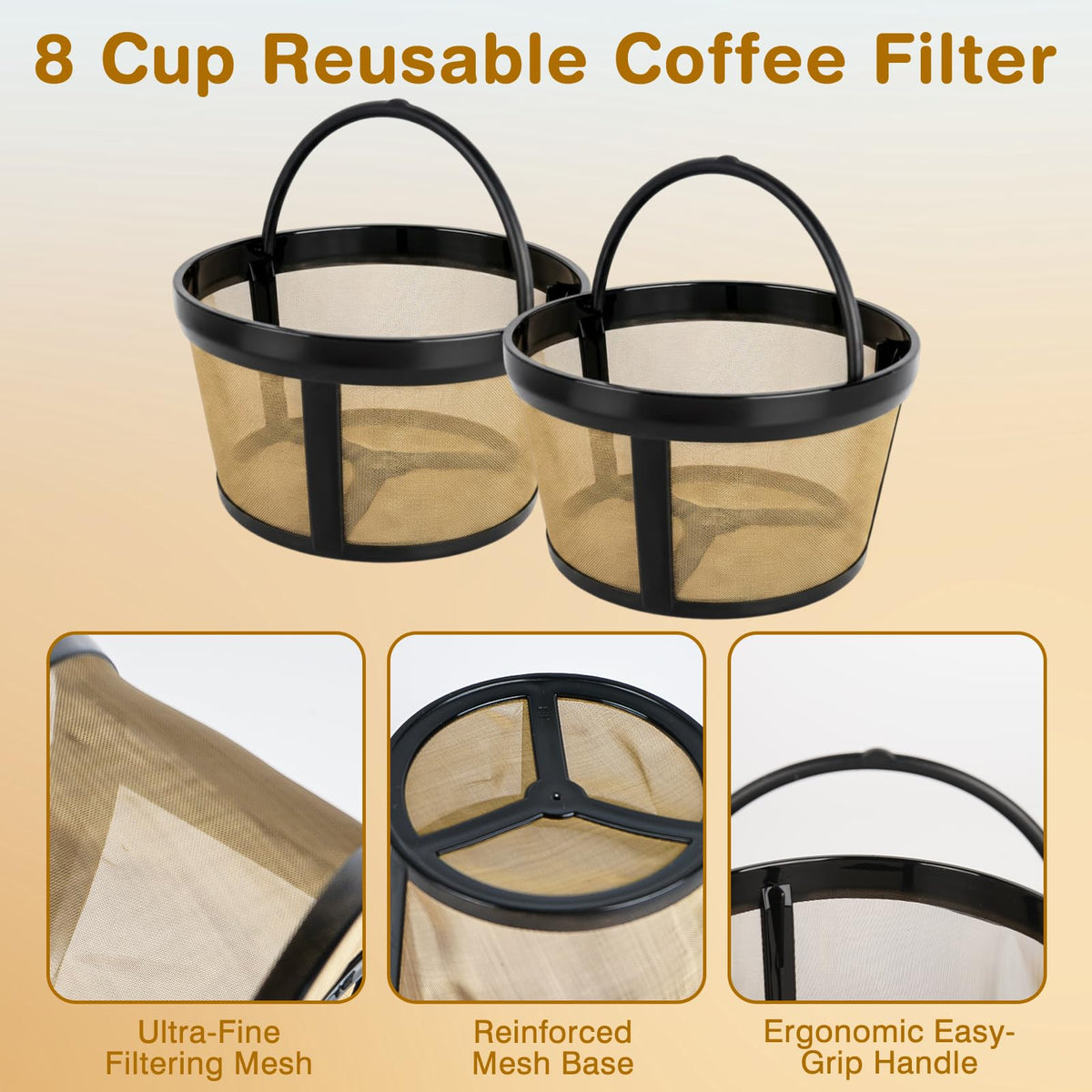 3 Pack Reusable 8-12 Cup Coffee Filter Basket B826