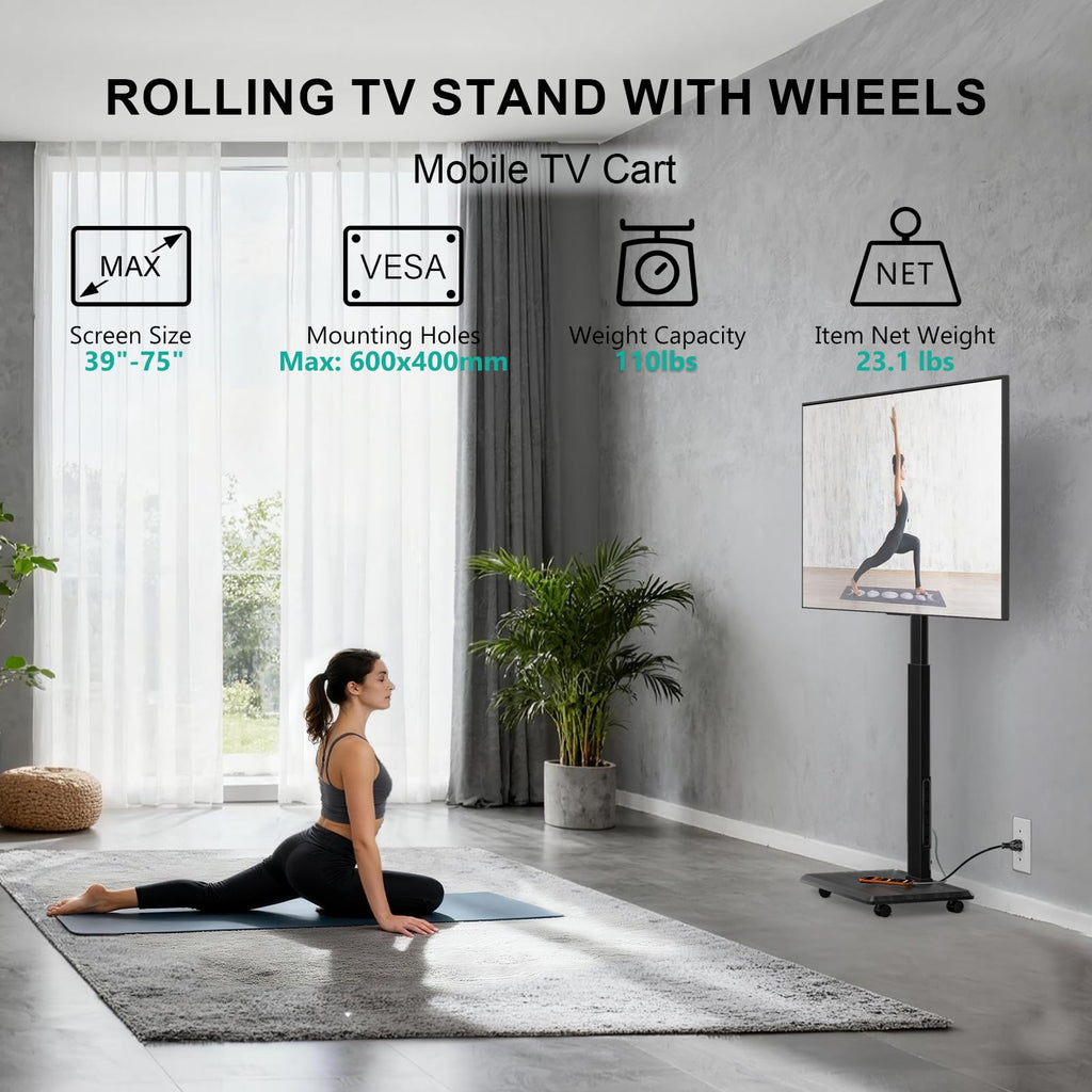 Rolling TV Stand with Power Outlet for 39-75 inch TV, Black S103413