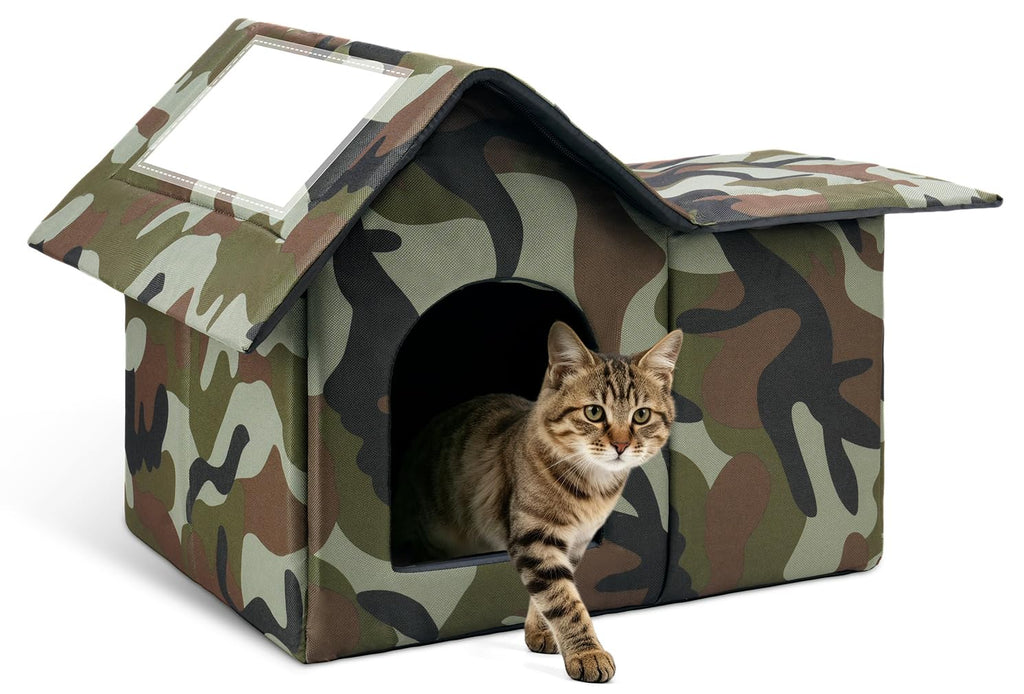 Large Weatherproof Outdoor Cat House with Door and Soft Mat F234185