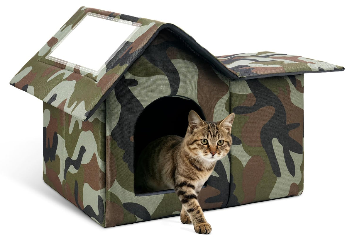 Large Weatherproof Outdoor Cat House with Door and Soft Mat F234185