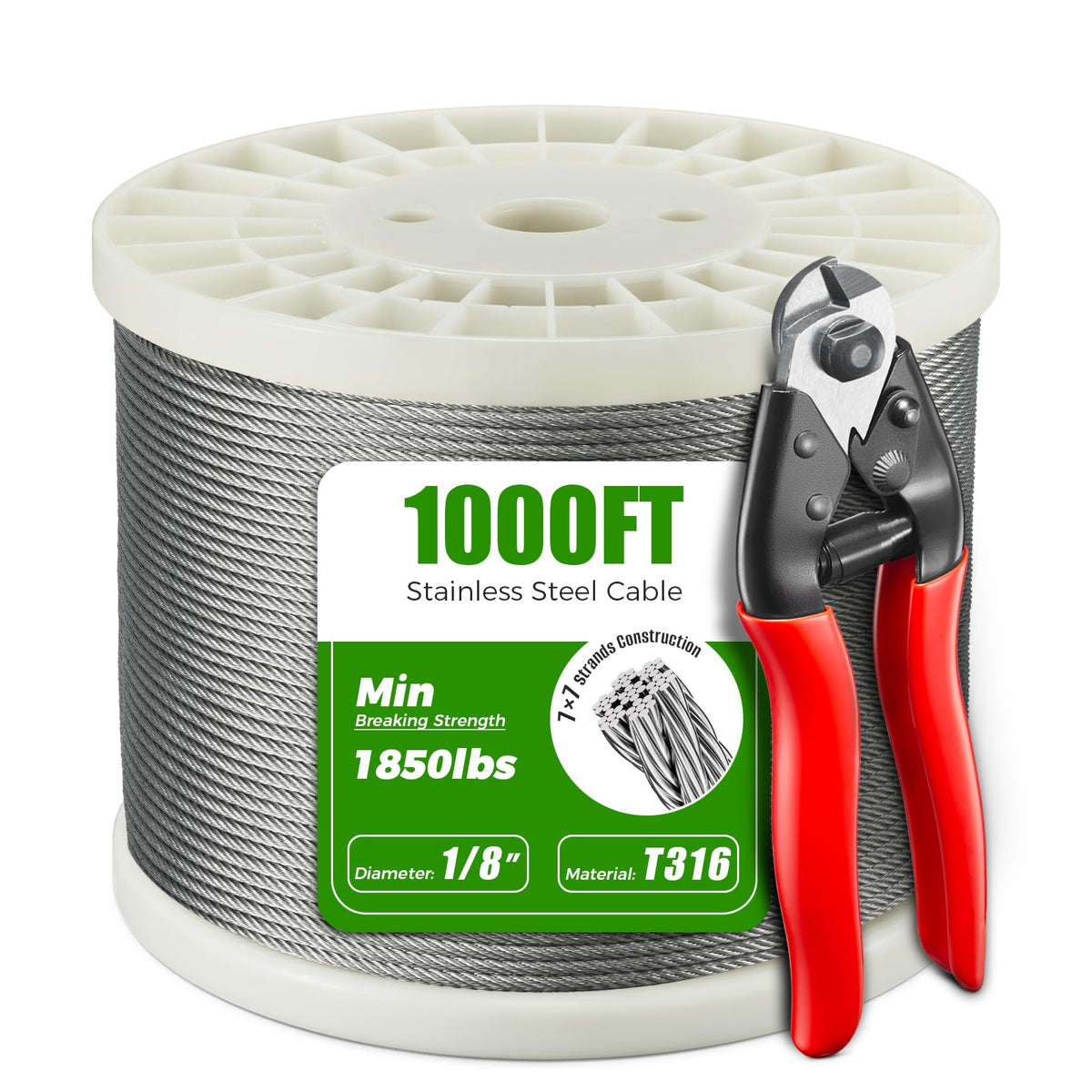 1/8” T316 Stainless Steel Cable 7x7 Wire Rope V649090