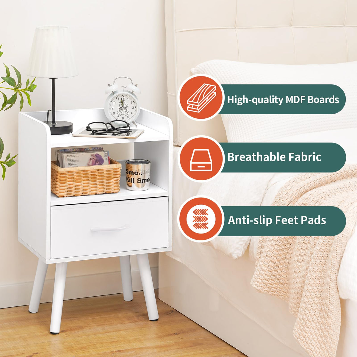 Modern Nightstand with Drawer and Open Storage Shelf Z844