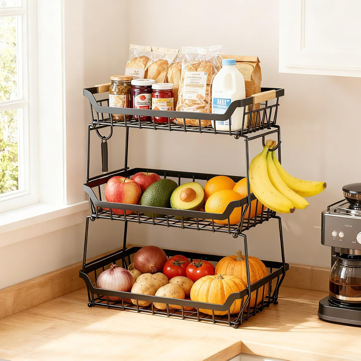 3 Tier Fruit Basket with 2 Banana Hangers Y554
