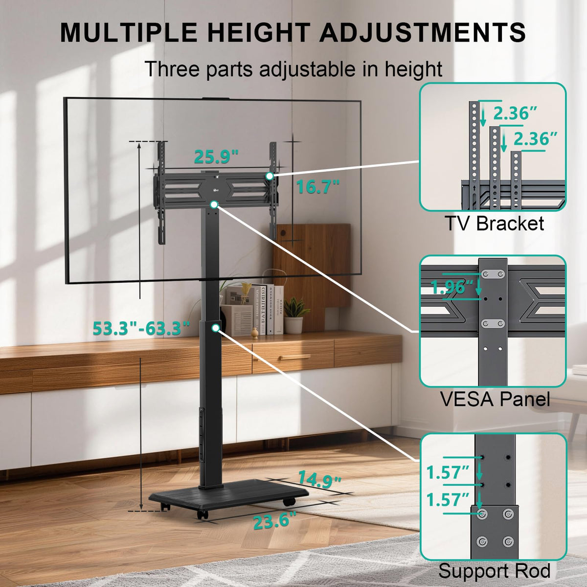 Rolling TV Stand with Power Outlet for 39-75 inch TV, Black S103413