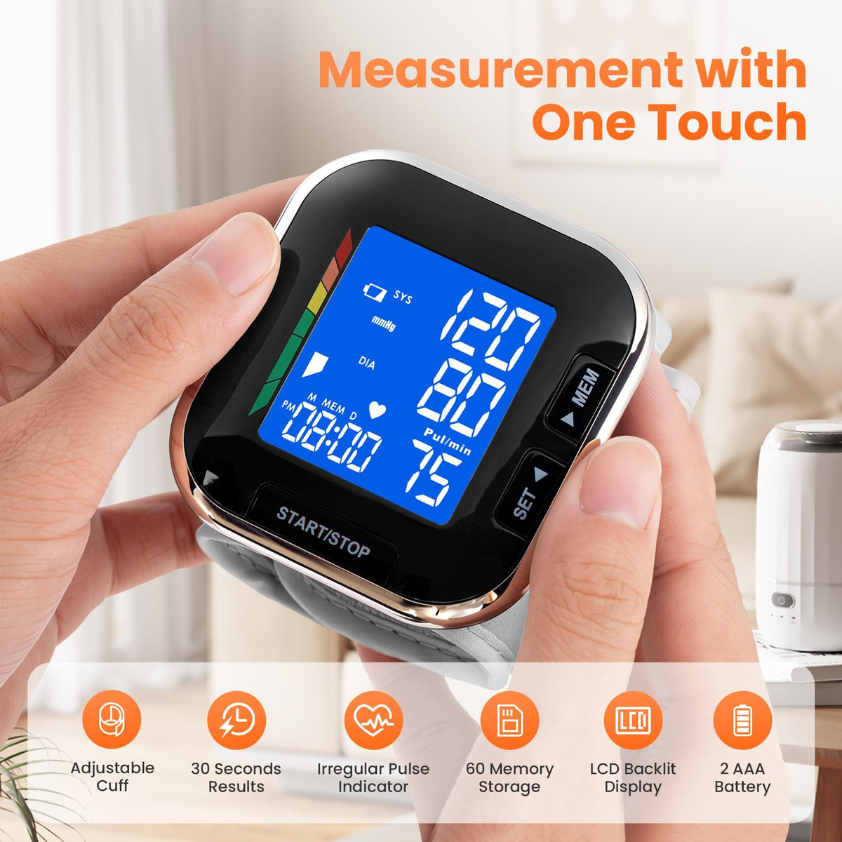Wrist Blood Pressure Monitor with Backlit LCD H700