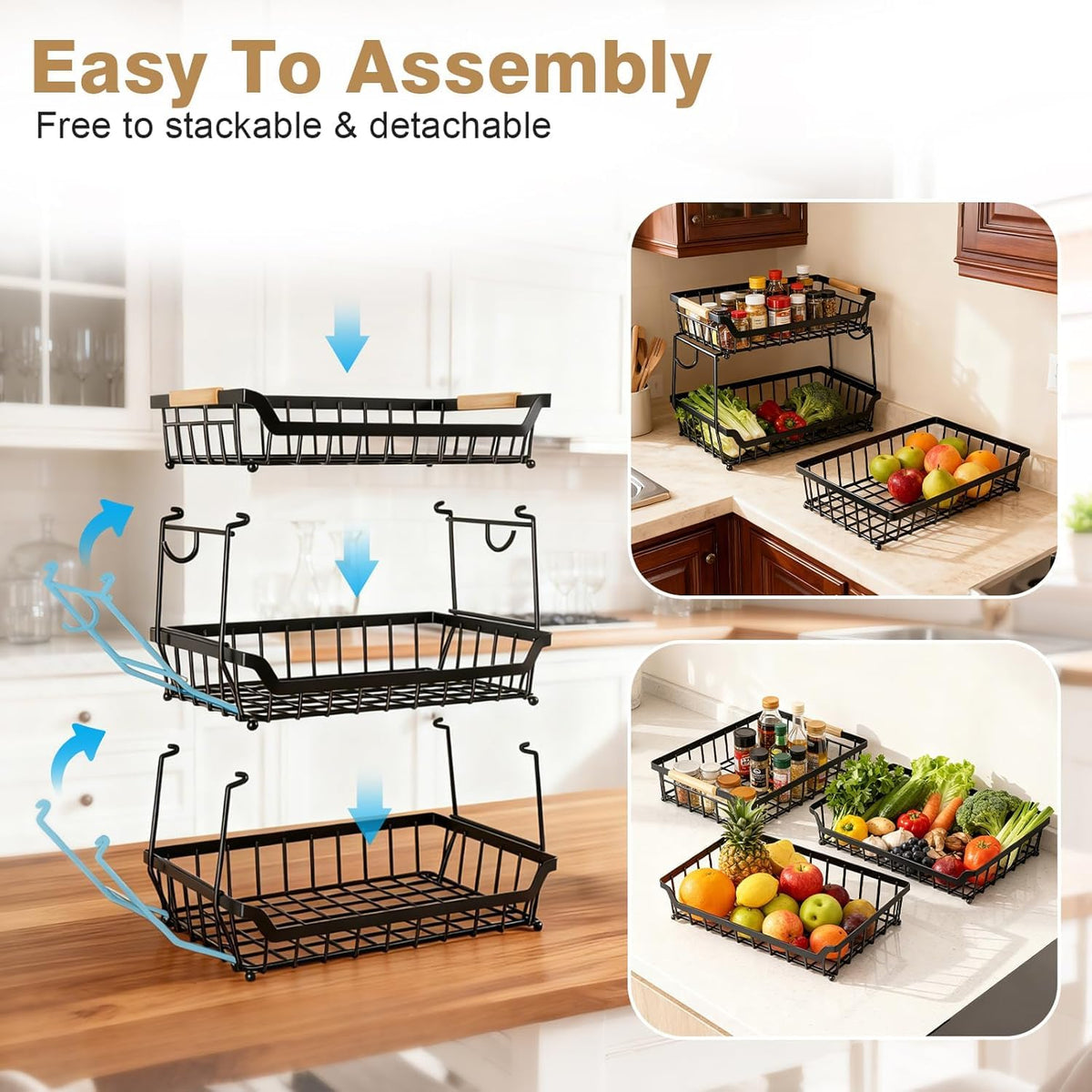 3 Tier Fruit Basket with 2 Banana Hangers Y554