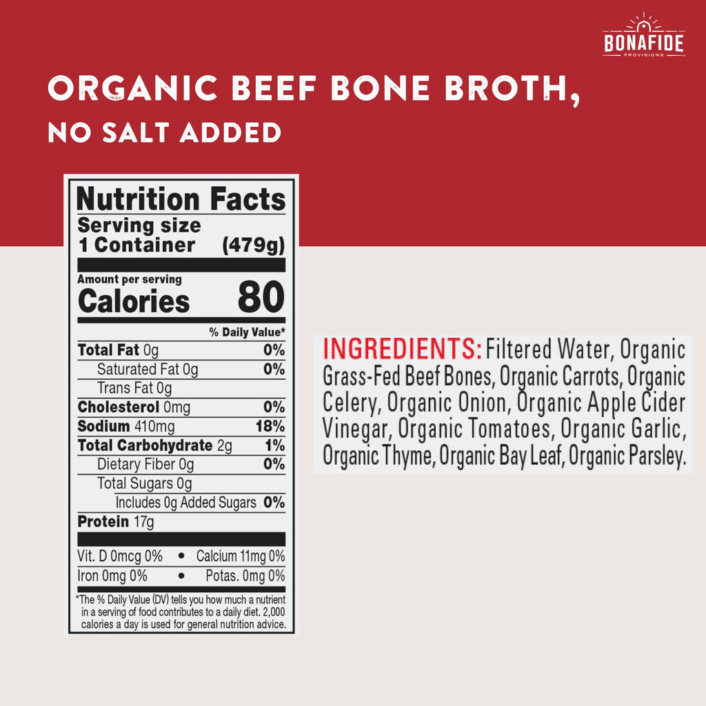 Organic Beef Bone Broth No Salt Added 16.9oz 6 Pack G9540