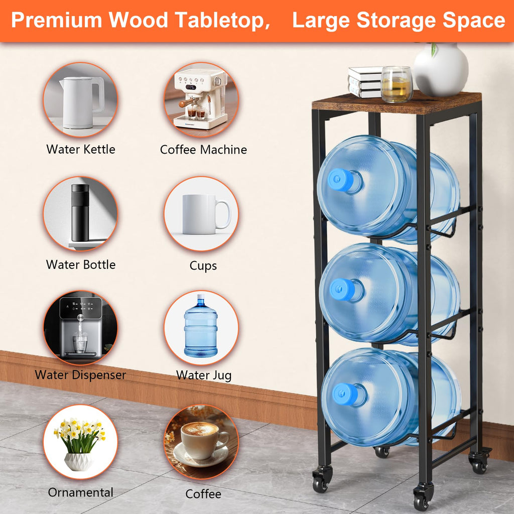 5 Gallon 3-Tier Water Bottle Holder with Lockable Casters Brown A257